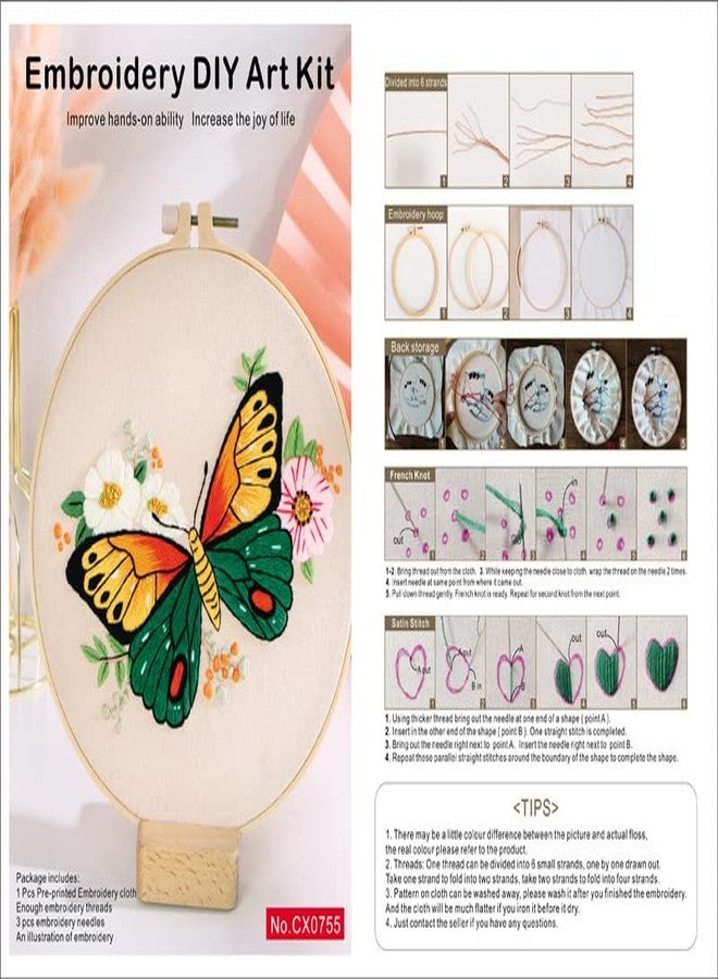TOPPROSPER Butterfly Embroidery Material Cross Stitch, Hand Embroidery Beginner DIY Set, Including Floral Patterns, Embroidery Rings, Thread and Needle (Green) - Image 5
